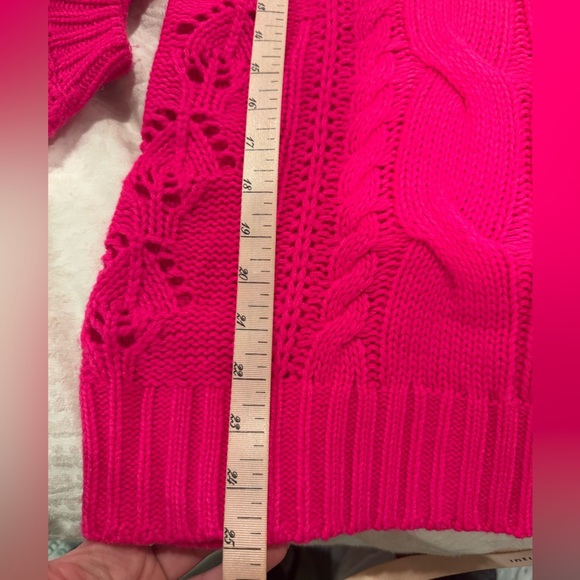 Kori America hot Pink Cable Knit Sweater balloon sleeves crew neck - Picture 8 of 9